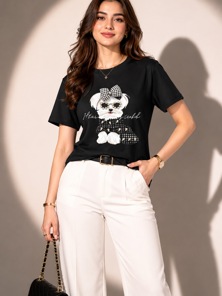Textured Puppy Graphic T-Shirt