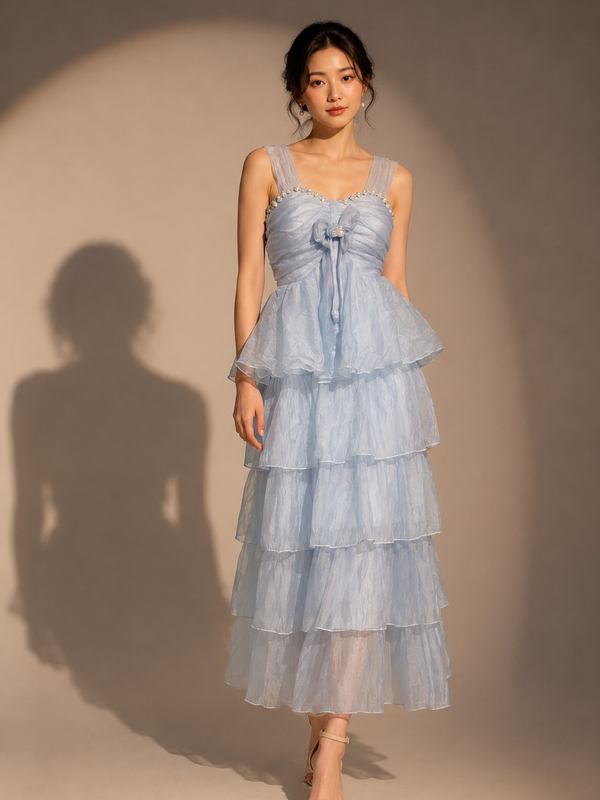 Midi Dress with Embellished Neckline