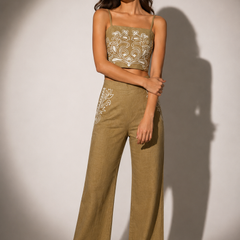 EMBROIDERED CROP TOP & WIDE-LEG TROUSERS SET