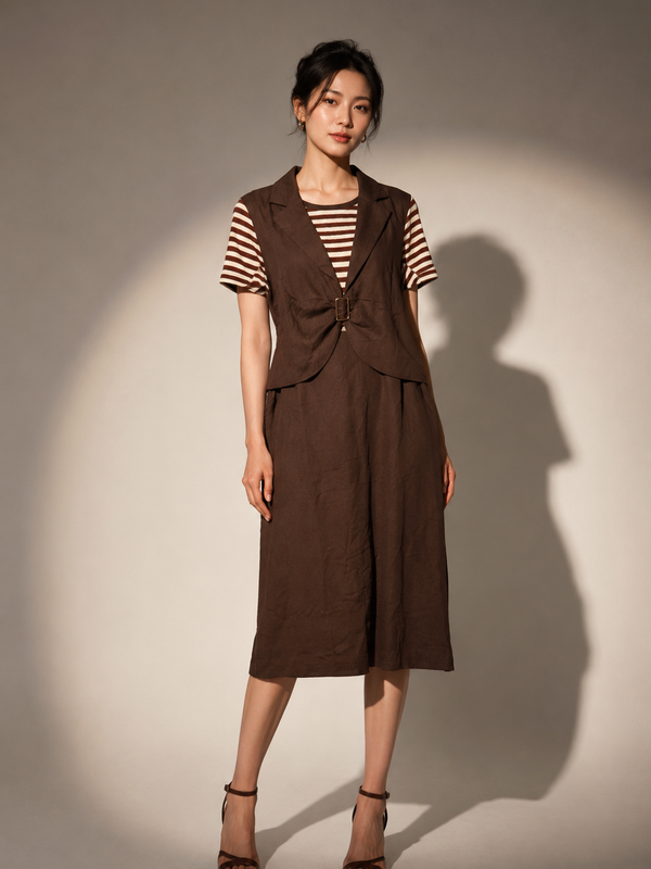 Layered Waistcoat Midi Dress
