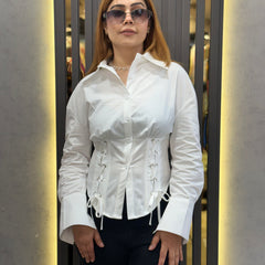 Lace-Up Waist Poplin Shirt