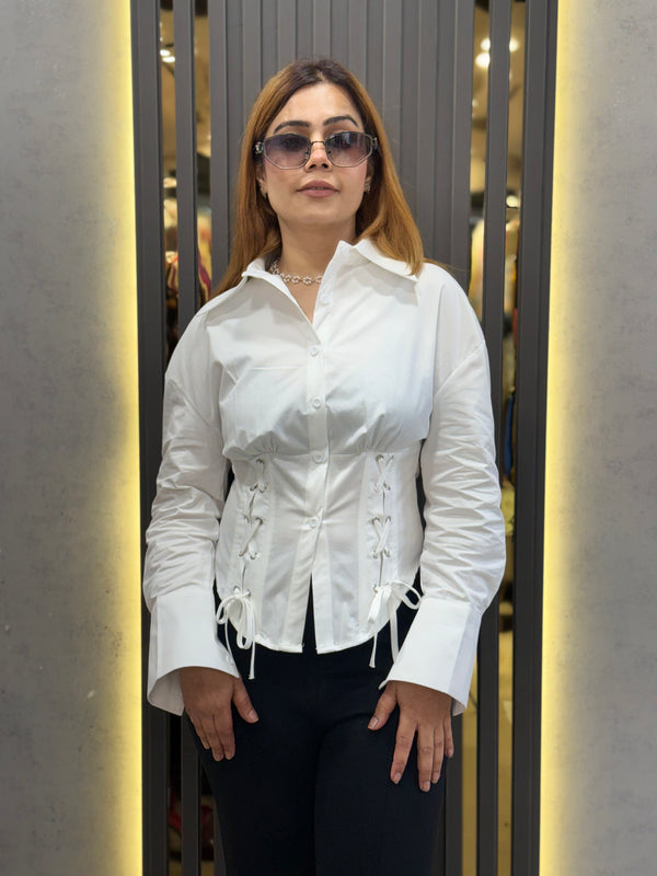 Lace-Up Waist Poplin Shirt