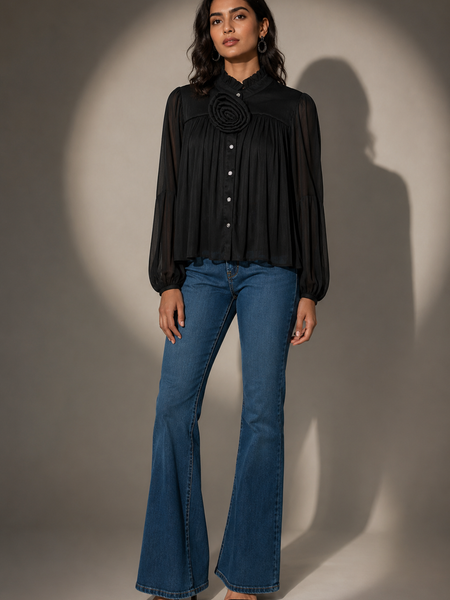 ROSETTE DETAIL PLEATED BLOUSE