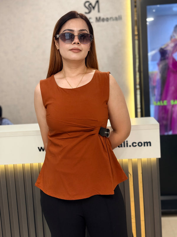 Asymmetric Buckle Detail Draped Top