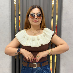 Pleated Ruffle Neck Top