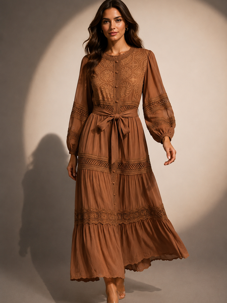 Embroidered Tiered Midi Dress