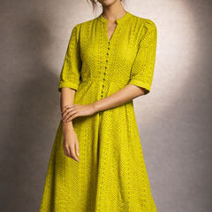 Broderie Midi Dress with Button Detail