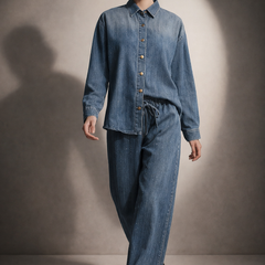 Relaxed Denim Shirt & Drawstring Trouser Set