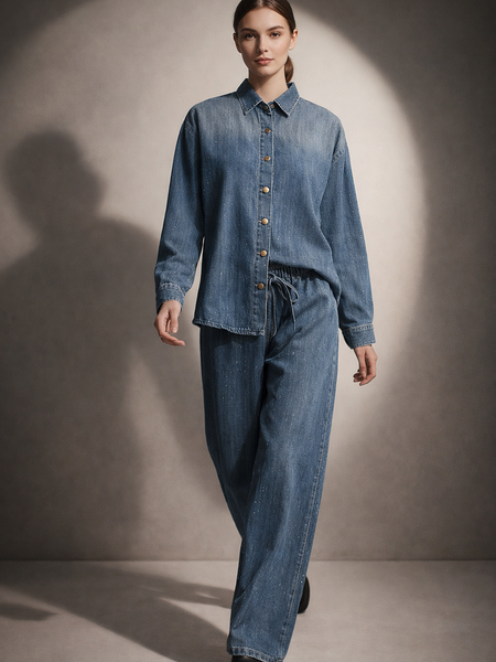 Relaxed Denim Shirt & Drawstring Trouser Set