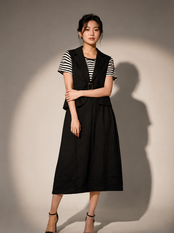 Layered Waistcoat Midi Dress