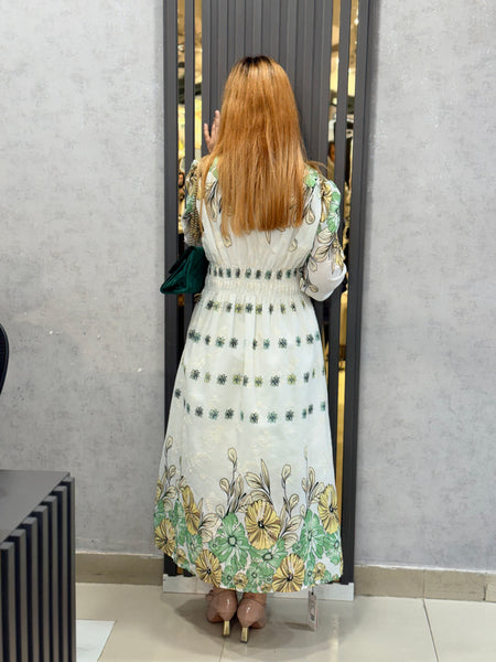 FLORAL BORDER MIDI DRESS