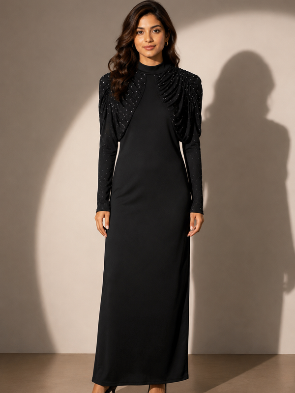 Embellished Draped Maxi Dress