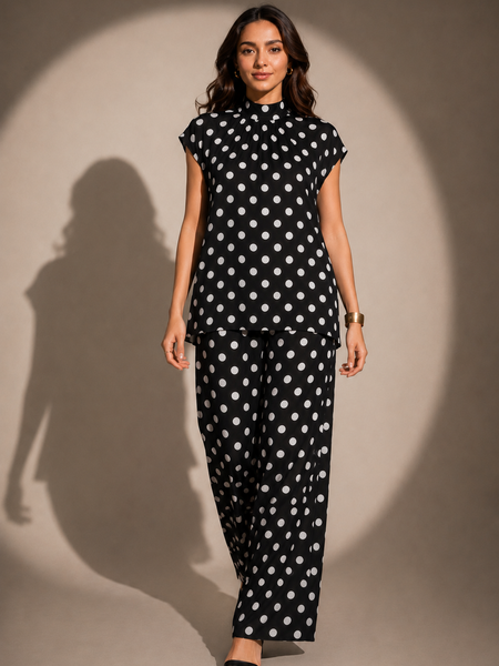 Polka Dot High-Neck Co-Ord Set
