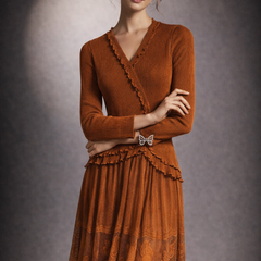 Lace-Detail Knit Midi Dress