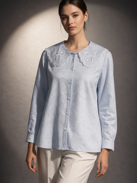 Textured Shirt with Embroidered Collar