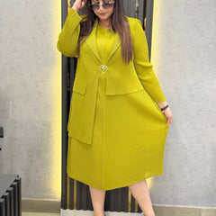 Textured Knit Midi Dress with Coordinated Open-Front Jacket