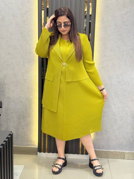 Textured Knit Midi Dress with Coordinated Open-Front Jacket