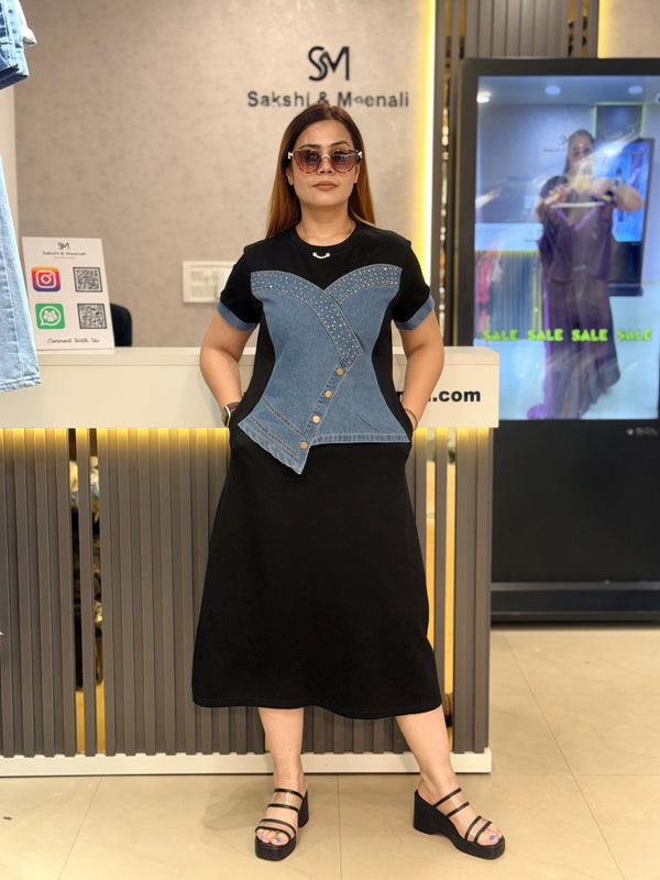 Denim Panel Midi Dress