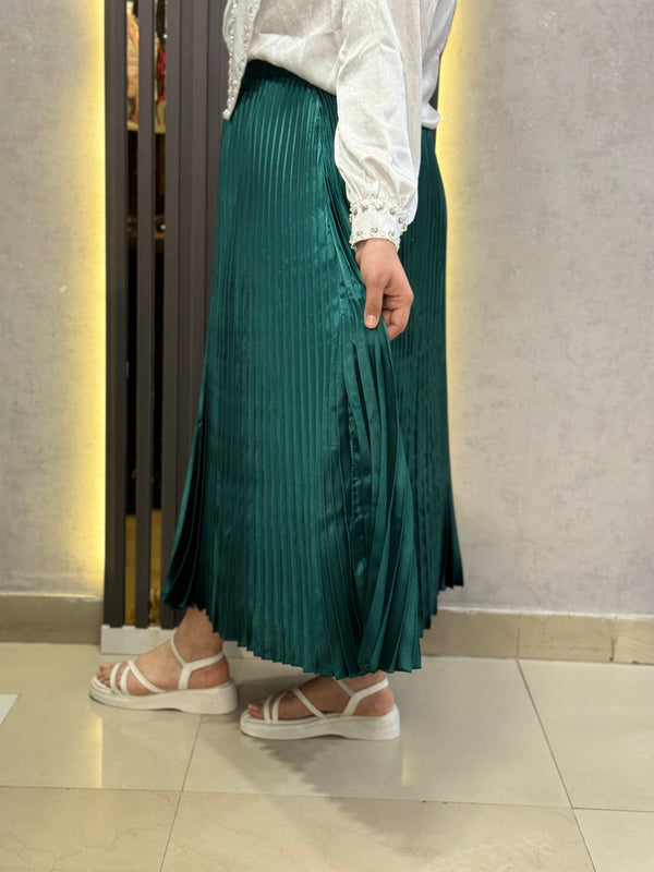 Luxury Satin Pleated Midi Skirt