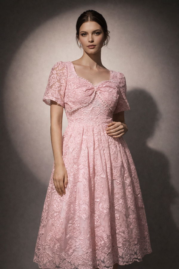 Embroidered Lace Midi Dress