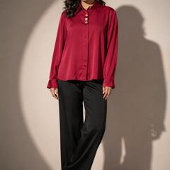 Satin Shirt with Statement Button Detail