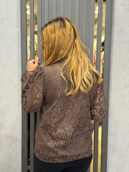 Textured Floral Appliqué High-Neck Shirt
