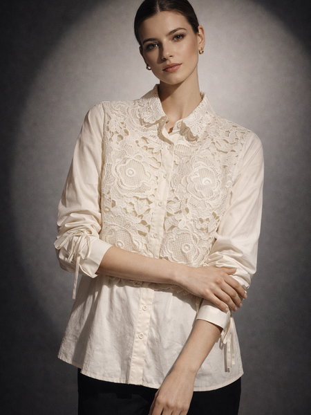 Lace Panel Structured Shirt