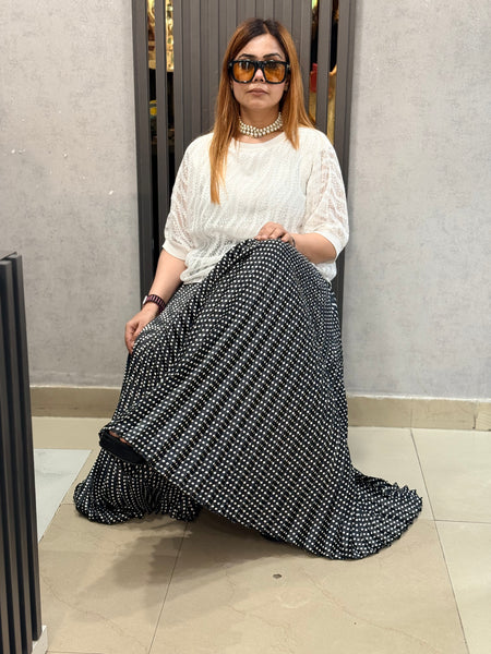 Pleated Printed Maxi Skirt