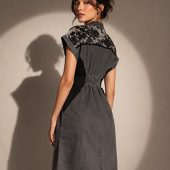Structured Lace-Panel Midi Dress