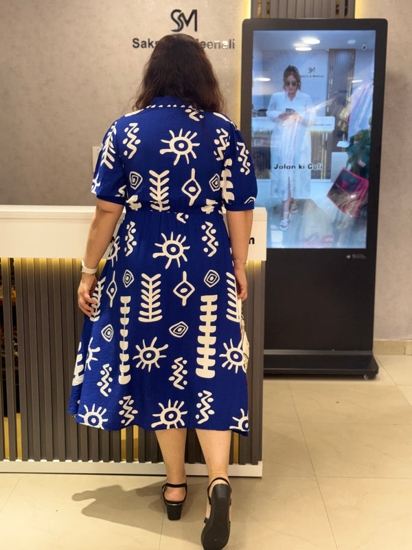 Printed Midi Dress with Flared Silhouette
