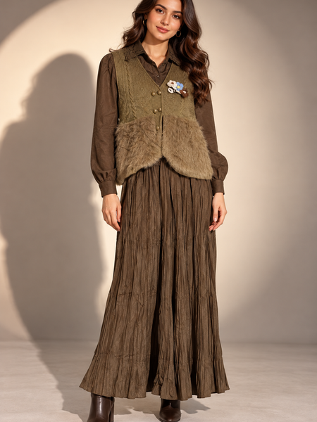 Textured Knit Vest & Pleated Dress Set