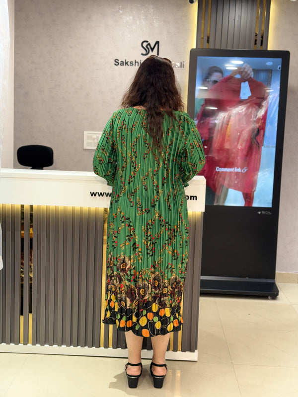 Pleated Printed Midi Dress