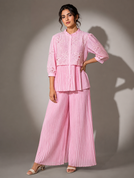 Pleated Embroidered Co-Ord Set