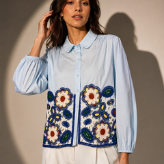 Floral Lace-Panel Shirt