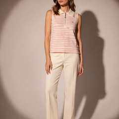 Striped Knit Zip-Collar Top & Structured Midi Skirt Set