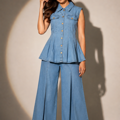 Tailored Denim Peplum Co-Ord Set