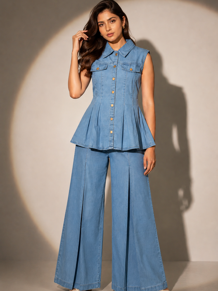 Tailored Denim Peplum Co-Ord Set