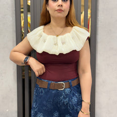 Pleated Ruffle Neck Top