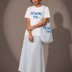 Slogan T-Shirt and Striped  Skirt top