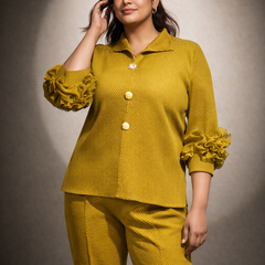 Textured Co-Ord Set with Ruffle Sleeve Detail