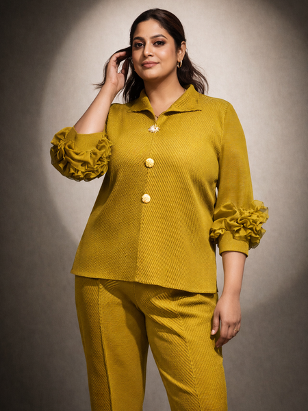 Textured Co-Ord Set with Ruffle Sleeve Detail
