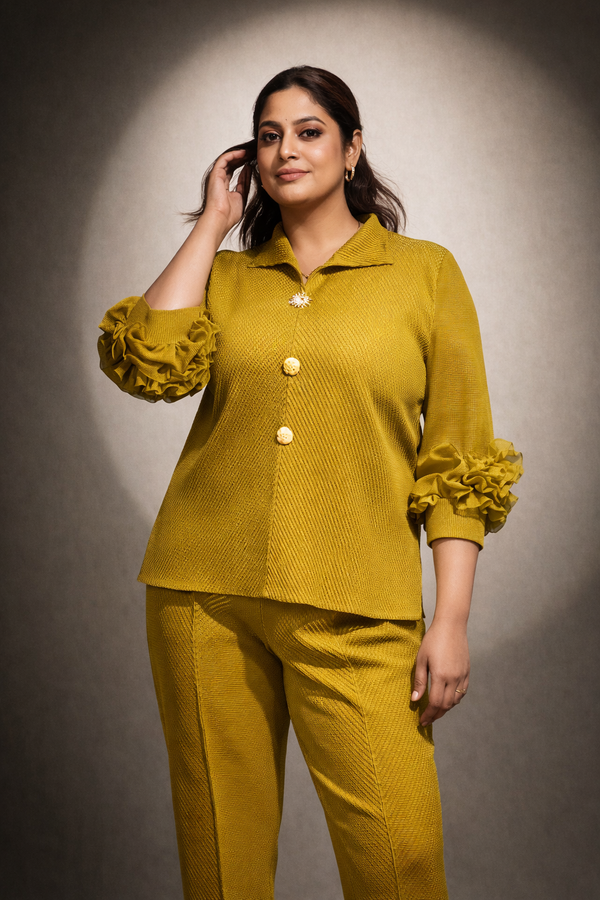 Textured Co-Ord Set with Ruffle Sleeve Detail