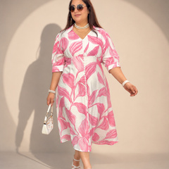 Printed Floral Dress With Button Detail ￼