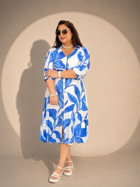 Printed Floral Dress With Button Detail ￼