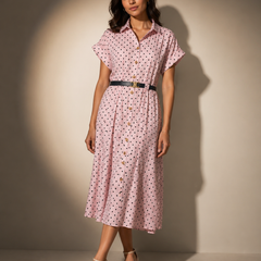 Polka Dot Belted Shirt Dress