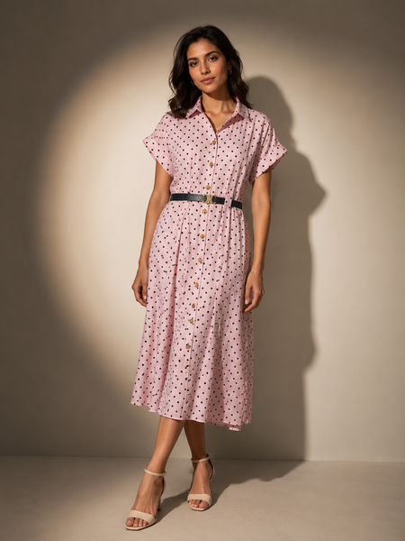 Polka Dot Belted Shirt Dress