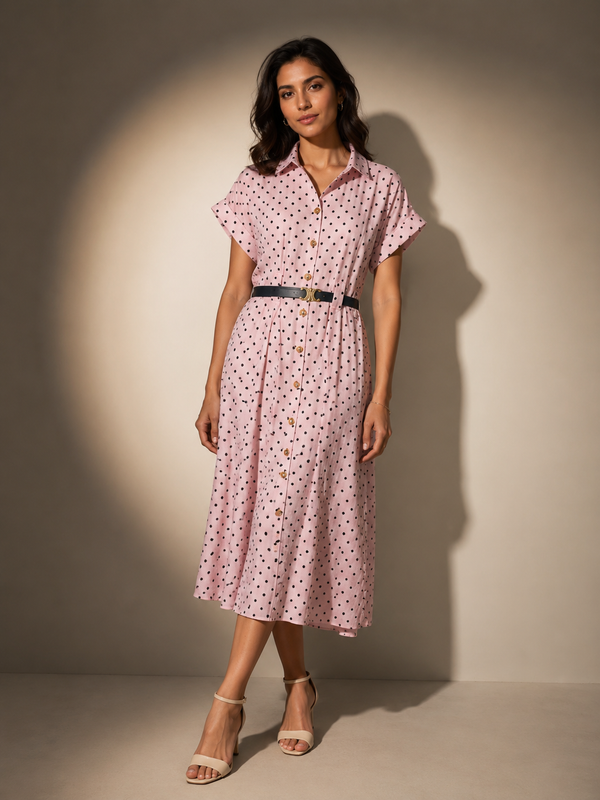 Polka Dot Belted Shirt Dress