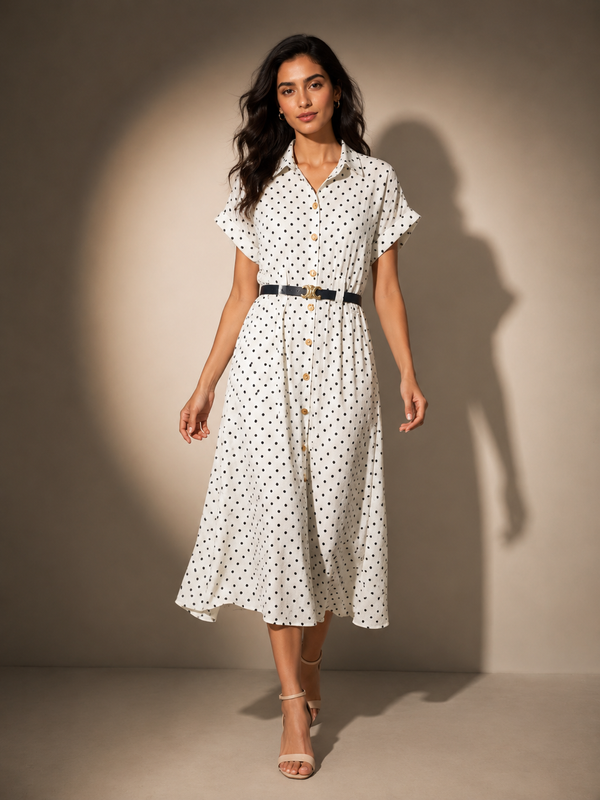 Polka Dot Belted Shirt Dress