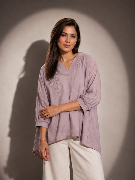 Embroidered Asymmetric Top