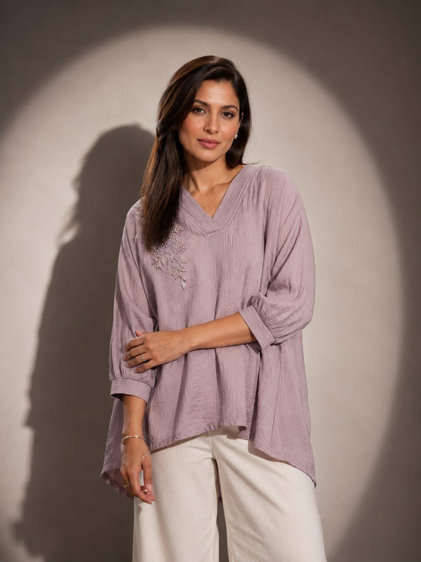 Embroidered Asymmetric Top